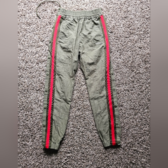 READYMADE Army green Khaki Red stripe clips on sides track pants joggers S-M - Picture 2 of 11